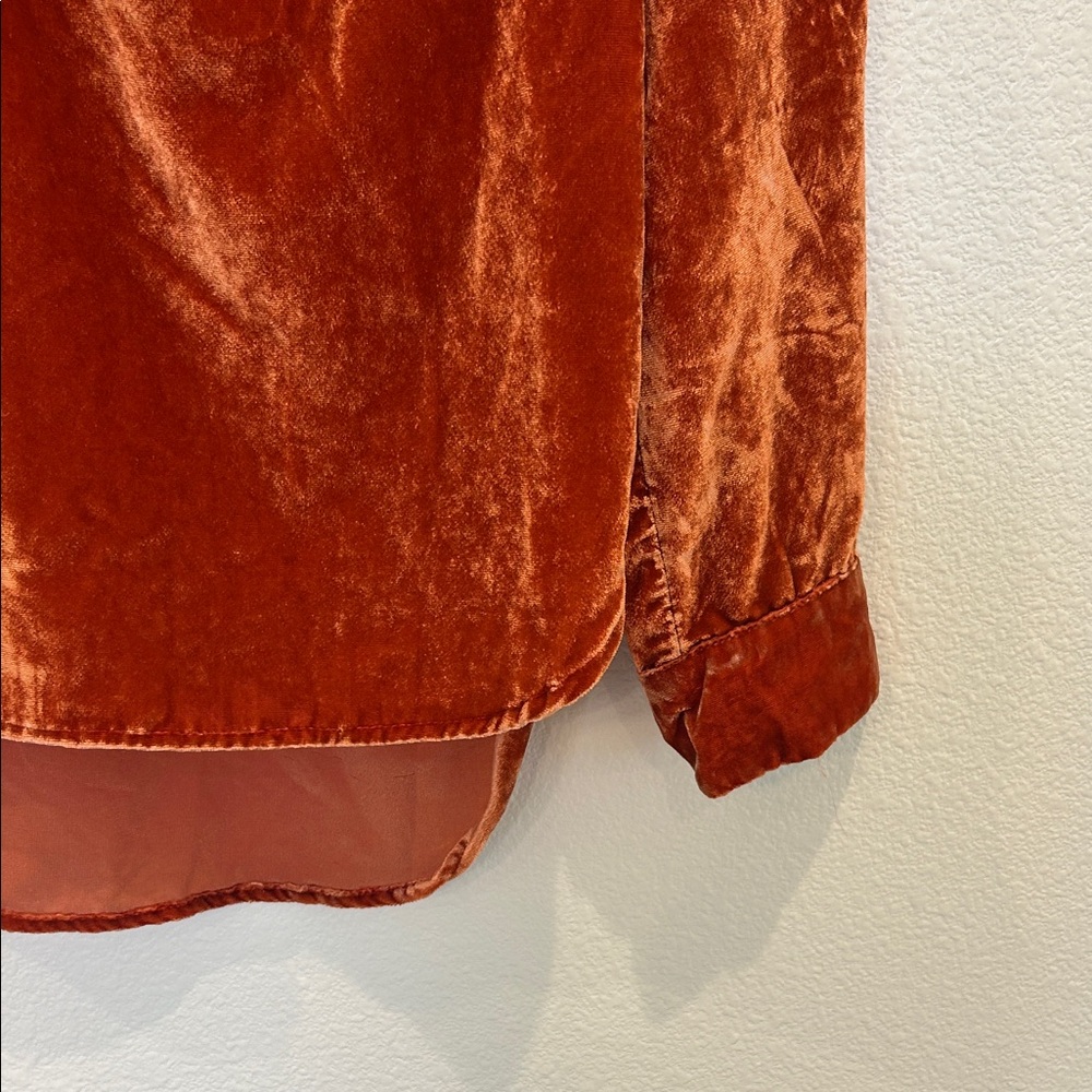Anthropologie Velvet Button-Up Top in Rich Rust - Picture 4 of 6